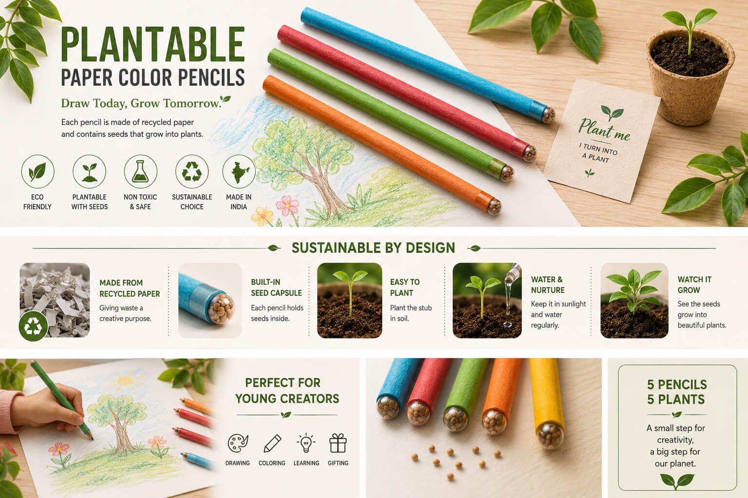 Color Paper Pencil With Seed alternative view