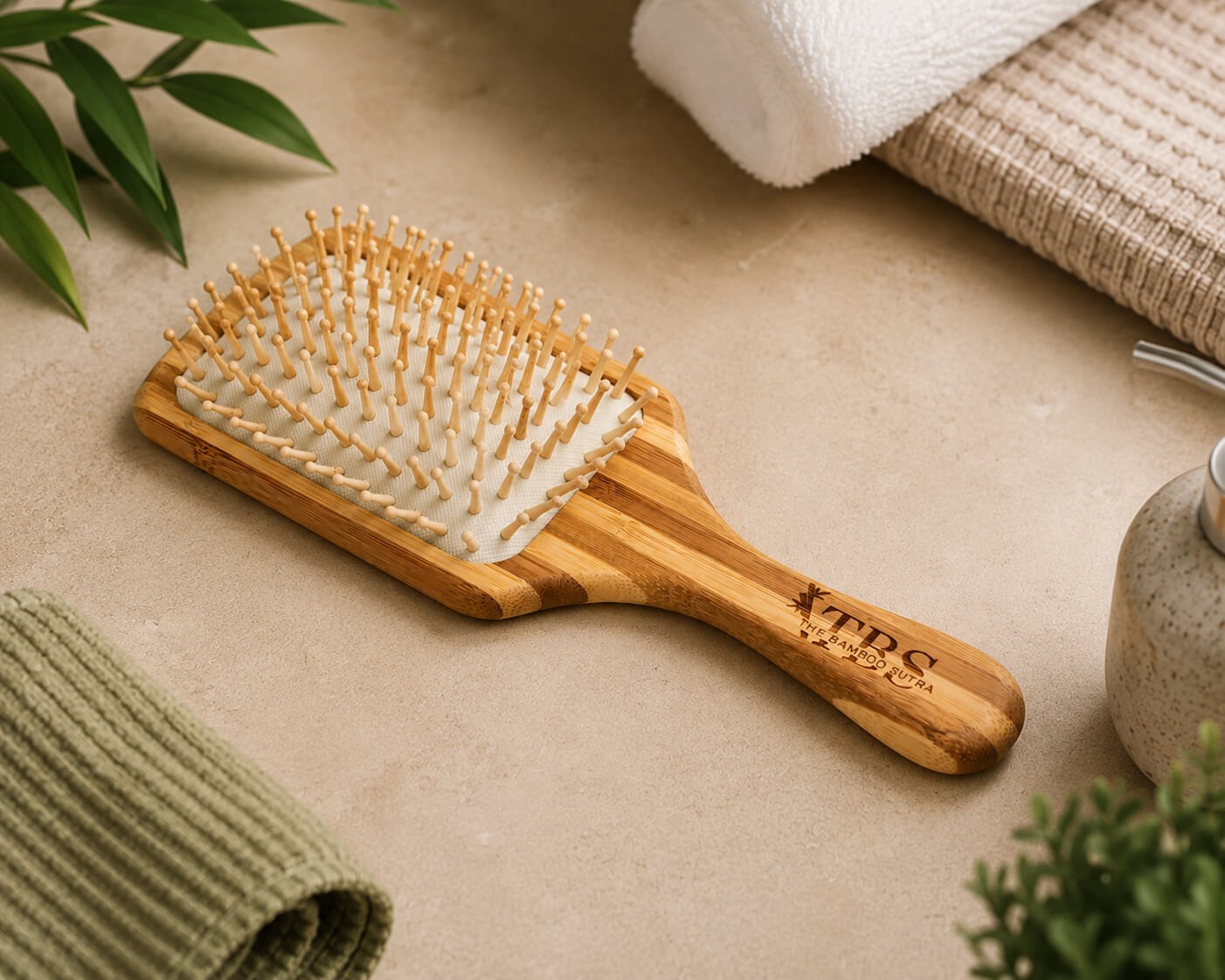 Bamboo Tips Stripped Hair Brush Bamboo Wood